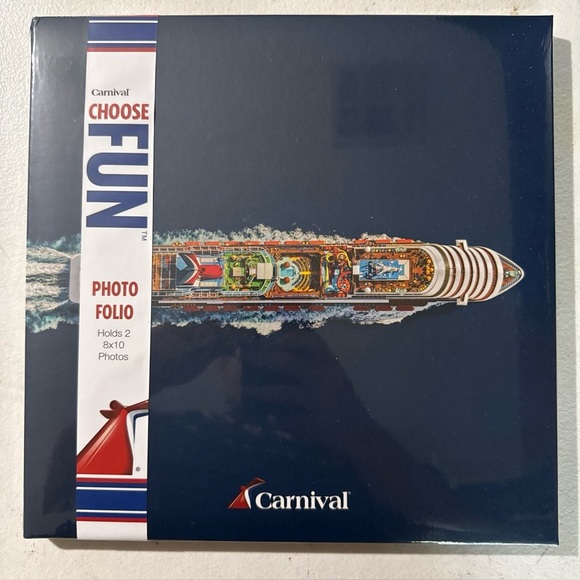 NEW, CARNIVAL CRUISE LINE PHOTO ALBUM FOLIO, HOLDS (2) 8" X 10" PHOTOS, SEALED - Picture 1 of 3